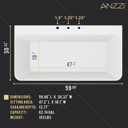 Anzzi 59 L, 30.31 W, White, Acrylic FT-AZ114-59